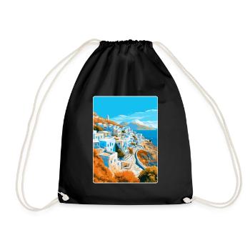 Ios Greece Vintage Travel Poster Souvenir Souvenir - Drawstring Bag - black - Front