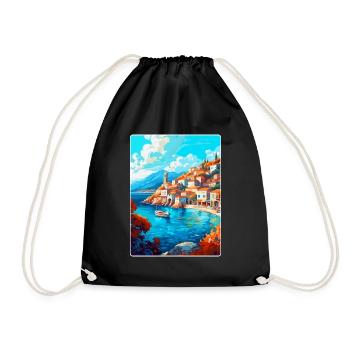 Hydra Greece Vintage Travel Poster WPA Souvenir - Drawstring Bag - black - Front