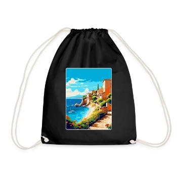 Costa Brava Spanien Vintage Reiseplakat Souvenir - Turnbeutel - Schwarz - Vorne