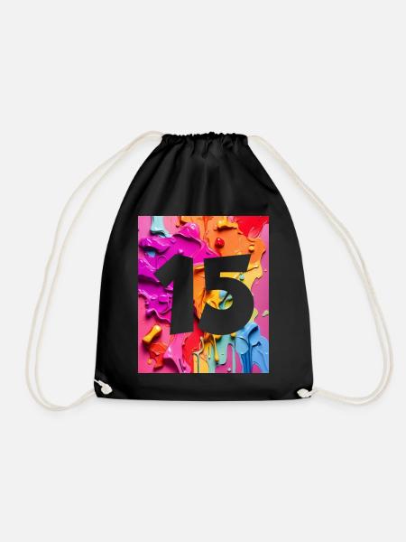 NO. 15 NUMBER 15 COLORFUL 15TH BIRTHDAY - Drawstring Bag - black