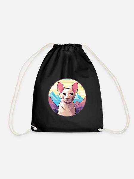 Peterbald Katze Bunte Karikatur Aquarell Illustra - Turnbeutel - Schwarz