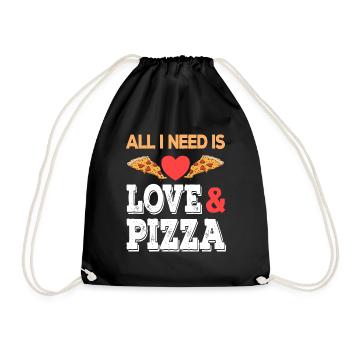All I need is Love and Pizza Junk Food Fastfood - Turnbeutel - Schwarz - Vorne