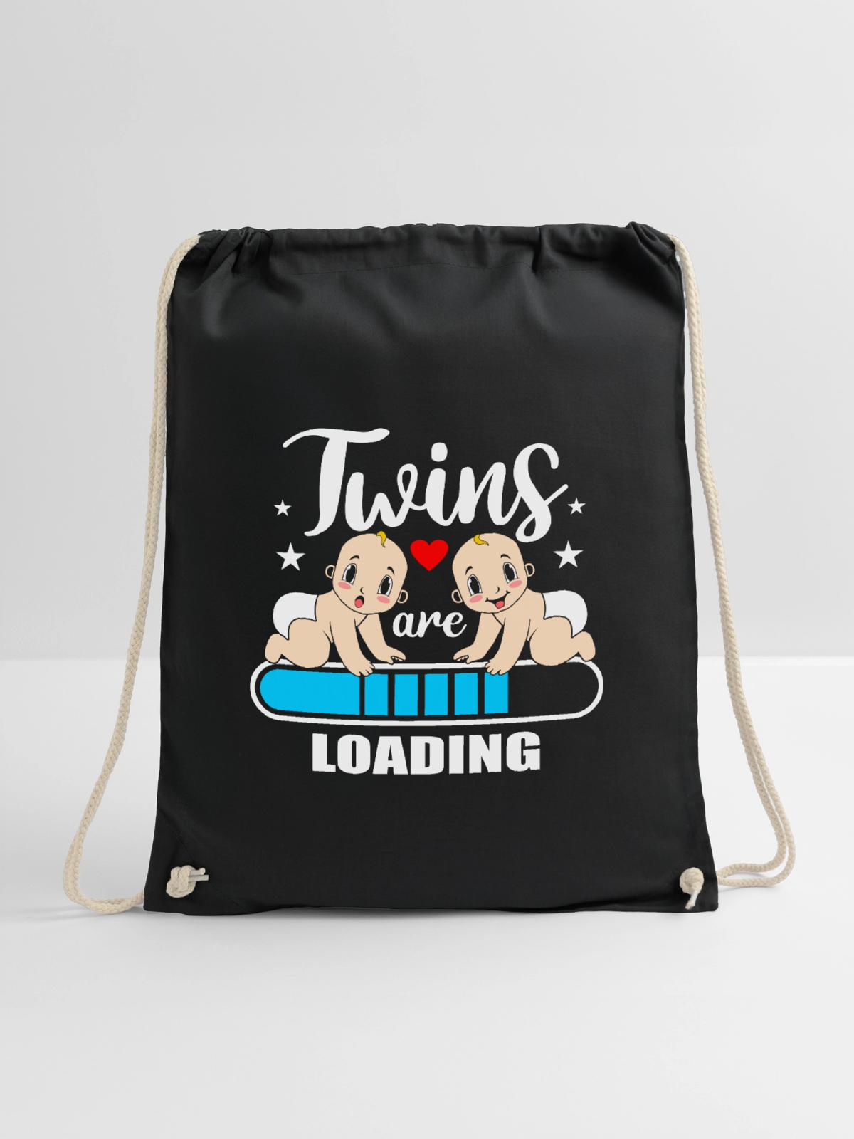 Twins Loading Schwanger Zwillinge Schwangerschaft - Turnbeutel - Schwarz - Vorne