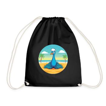 Pfauenkarikatur Yoga Strand Sommer Illustration - Turnbeutel - Schwarz - Vorne