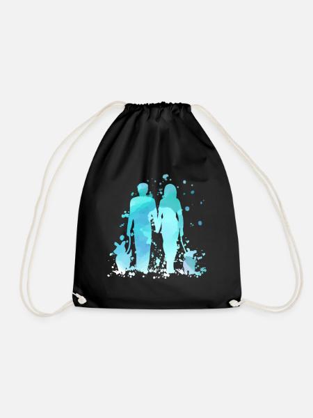 Paar spazieren gehende Hunde im Aquarellstil - Turnbeutel - Schwarz