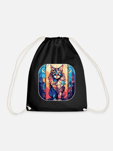 Bunte Maine Coon Katzenrasse Aquarellmalerei - Turnbeutel - Schwarz