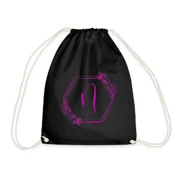 N-Monogramm Floral Hexagon Pink - Turnbeutel - Schwarz - Vorne
