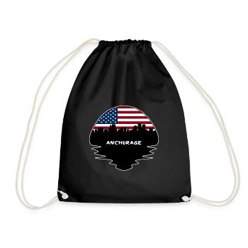 Anchorage Alaska USA Flagge Skyline Silhouette Trave - Turnbeutel - Schwarz - Vorne