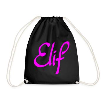 Neon Elif Schriftzug - Turnbeutel - Schwarz - Vorne
