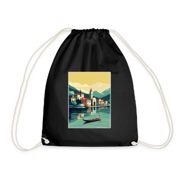 Comer See Italien Dekoration Vintage Reiseposter - Turnbeutel - Schwarz - Vorne