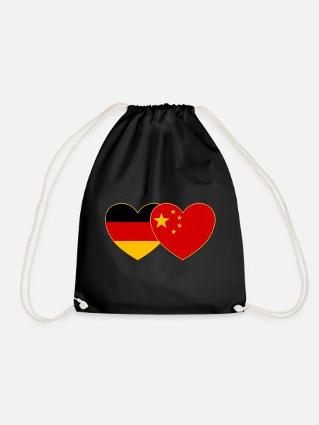 Deutschland China Flagge Herz - Turnbeutel - Schwarz