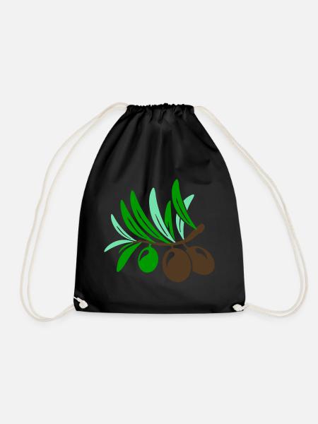 Olive 3 Zweig Blatt Olivenöl Öl Mittelmeer Salat - Turnbeutel - Schwarz