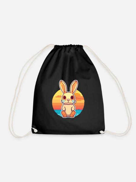 Hase lustige Karikatur Kawaii Strand Illustration - Turnbeutel - Schwarz