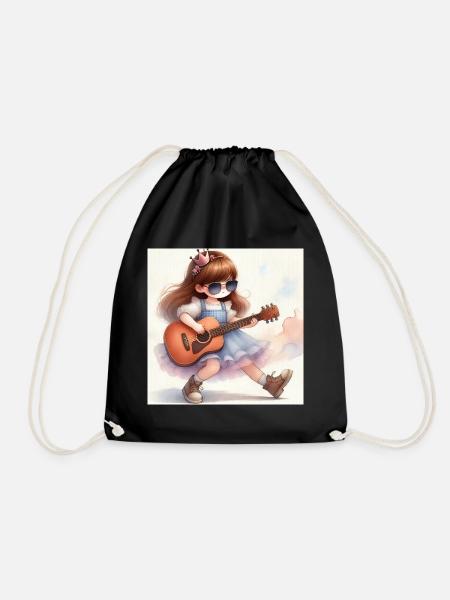 Prinzessin mit Gitarre und Sonnenbrille - Turnbeutel - Schwarz