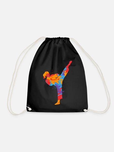 Karate Girl Bunter Kampfsportler Taekwondo Mädchen - Turnbeutel - Schwarz