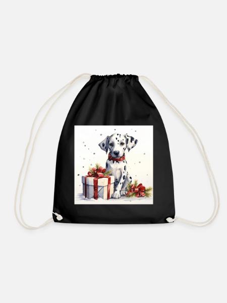 Weihnachts-Dalmatiner Welpe mit Geschenken - Turnbeutel - Schwarz