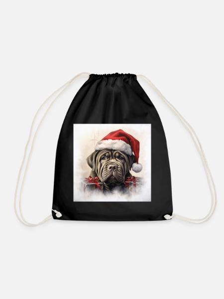 Mastino Napoletano mit Weihnachtsmütze - Turnbeutel - Schwarz