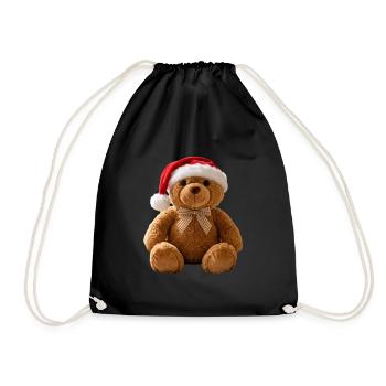 Weihnachts Teddybär mit Santa Hut - Turnbeutel - Schwarz - Vorne