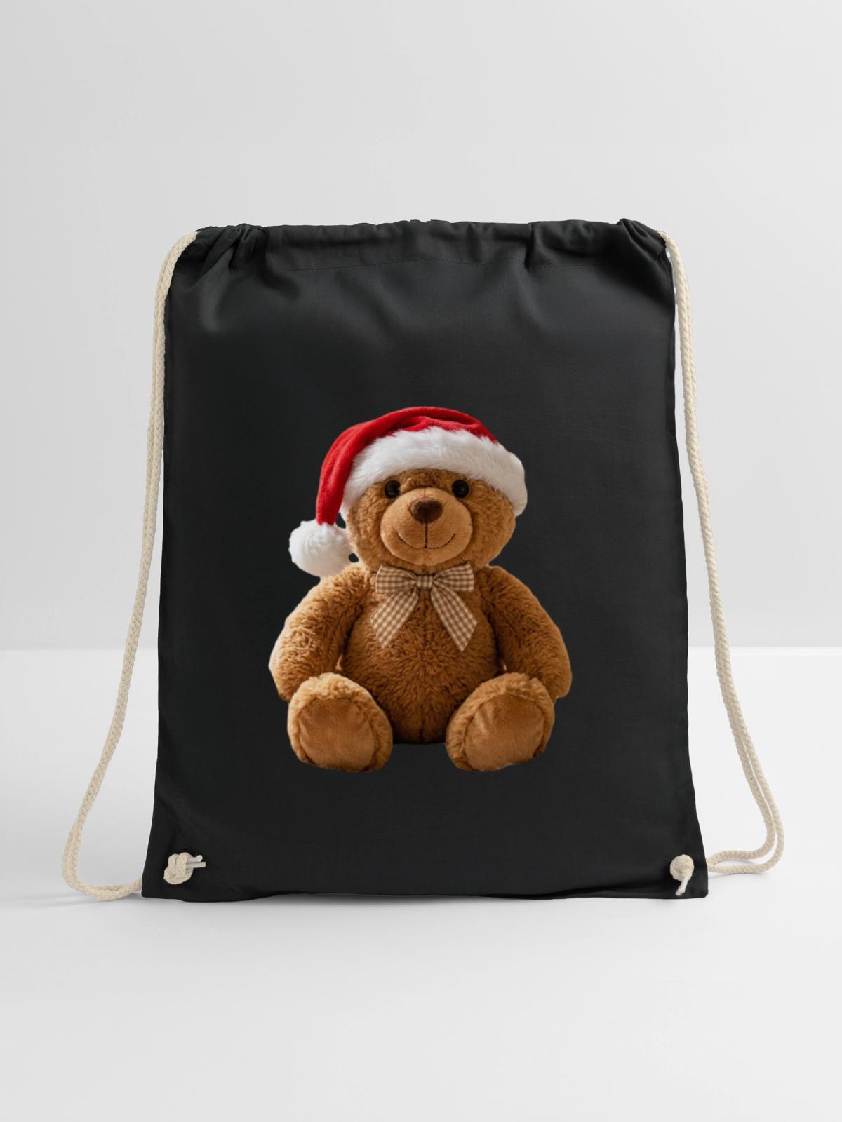 Weihnachts Teddybär mit Santa Hut - Turnbeutel - Schwarz - Vorne