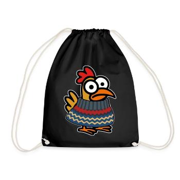 Niedliches Huhn mit Winterpullover - Turnbeutel - Schwarz - Vorne