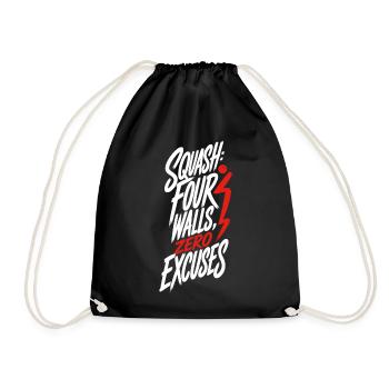 Squash – Four Walls Zero Excuses - Turnbeutel - Schwarz - Vorne