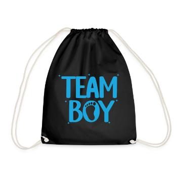 Ankündigung zur Geschlechtsenthülle zum Fußabdruck von Team Boy Baby - Turnbeutel - Schwarz - Vorne