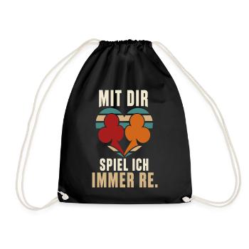 Mit dir spiel ich immer Re – Doppelkopf Paar - Turnbeutel - Schwarz - Vorne