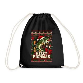 Weihnachten Hecht Angler Fishmas - Turnbeutel - Schwarz - Vorne