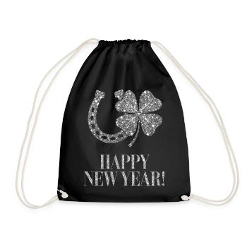 Happy New Year Silvester Kleeblatt Hufeisen  - Turnbeutel - Schwarz - Vorne