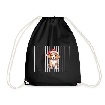 WeihnachtsBeagle mit Santa Hut - Turnbeutel - Schwarz - Vorne
