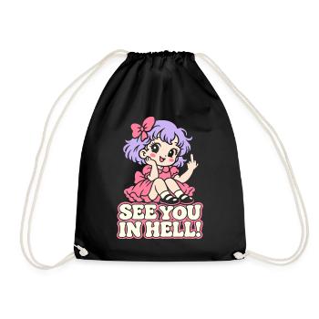 See You in Hell – Kawaii Mittelfinger - Turnbeutel - Schwarz - Vorne