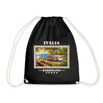 Italien Bardolino Camping Vintage Reisemarke - Turnbeutel - Schwarz - Vorne