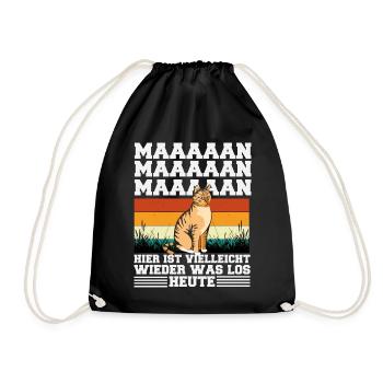 Maaaan, hier ist wieder was los – Katze Retro - Turnbeutel - Schwarz - Vorne