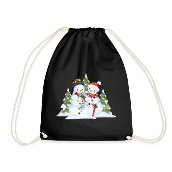 Schneemann-Duo-Geschenkszene - Turnbeutel - Schwarz - Vorne