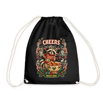 Weihnachten Ugly Christmas Waschbär raccoon - Turnbeutel - Schwarz - Vorne