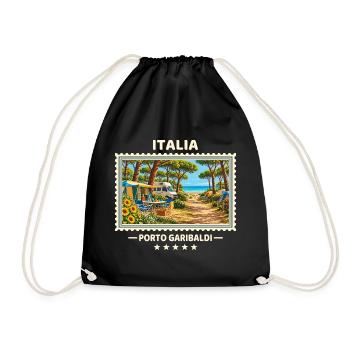 Italien Porto Garibaldi Camping Vintage Reisemarke - Turnbeutel - Schwarz - Vorne