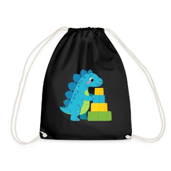 Blauer Comic Dinosaurier Bauklötze Kinder T-Shirt - Turnbeutel - Schwarz - Vorne