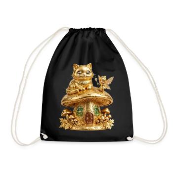 Goldene Katze auf Zauberpilz - Turnbeutel - Schwarz - Vorne