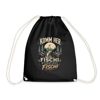 Komm her Fischi Fischi Angler - Turnbeutel - Schwarz - Vorne