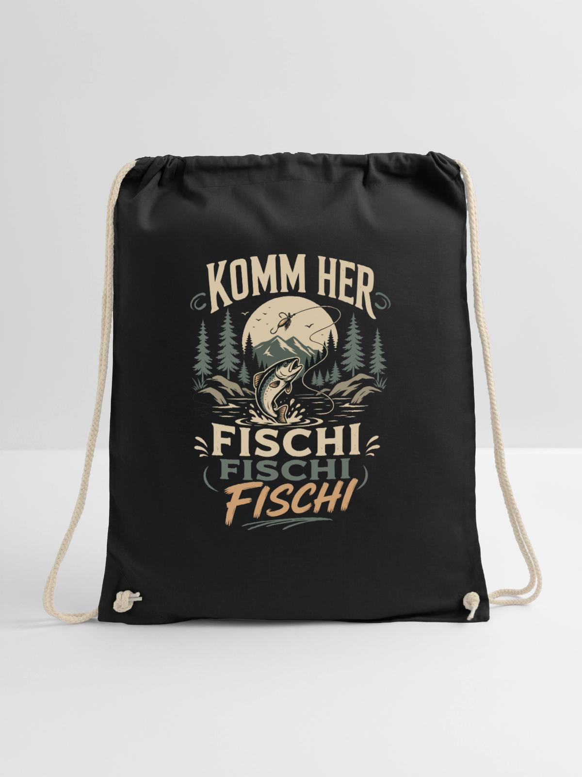 Komm her Fischi Fischi Angler - Turnbeutel - Schwarz - Vorne