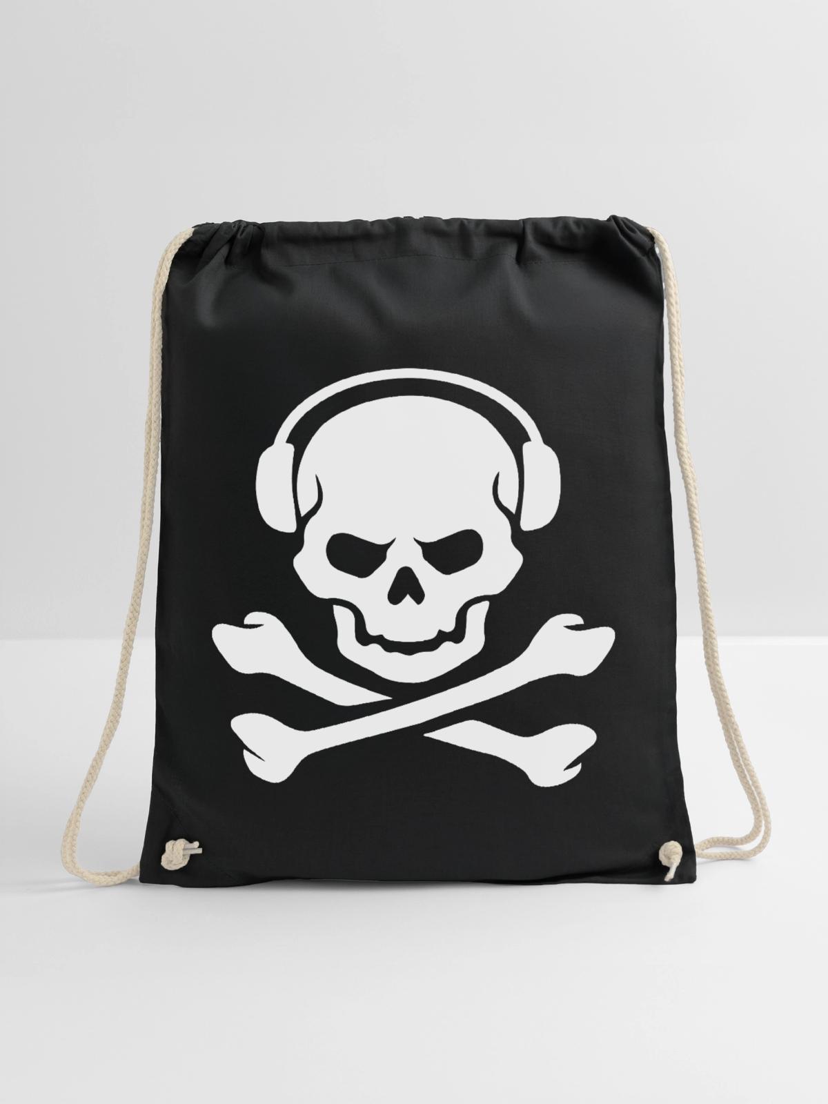 Skull Headphones Crossbones - Turnbeutel - Schwarz - Vorne