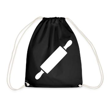 Nudelholz Rollholz Bäcker Geschenk backen  - Turnbeutel - Schwarz - Vorne