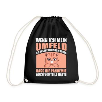 Dass die Pandemie Vorteile hatte – Katze - Turnbeutel - Schwarz - Vorne