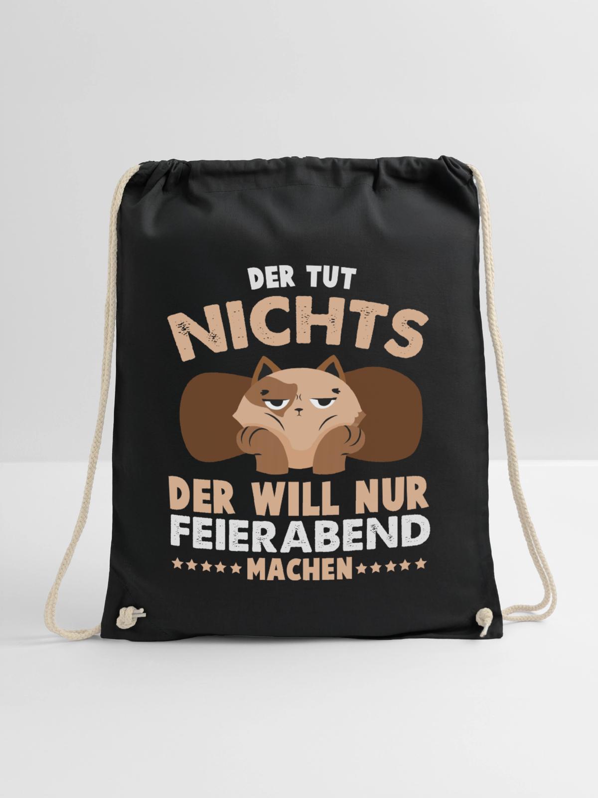 Der will nur Feierabend machen – Katze - Turnbeutel - Schwarz - Vorne