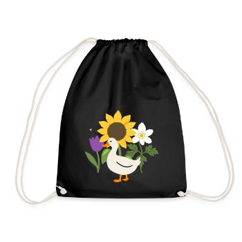 Ente Blumen Kinder Vogel Sonnenblume - Turnbeutel - Schwarz - Vorne