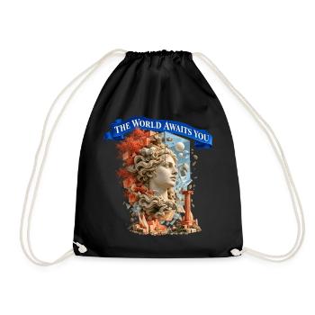 The World Awaits You – Surreale Weltreise - Turnbeutel - Schwarz - Vorne
