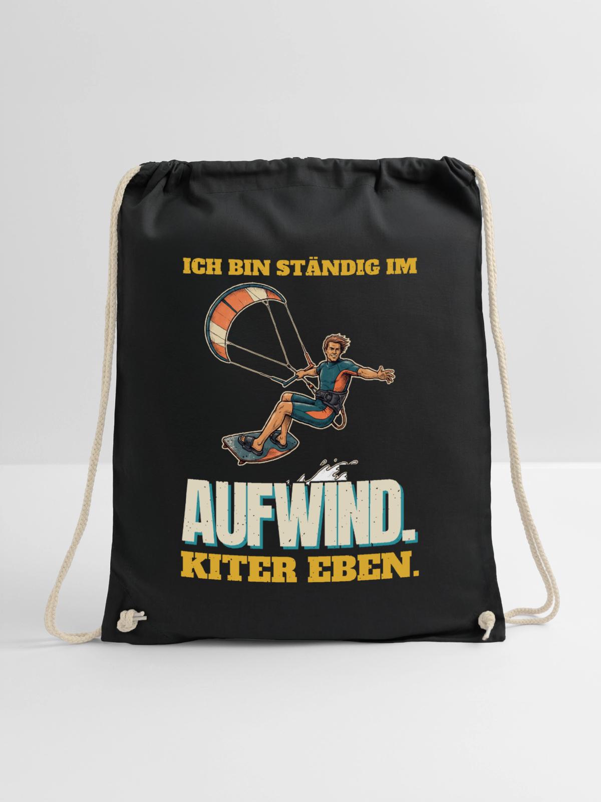 Ständig im Aufwind: Kiter eben - Turnbeutel - Schwarz - Vorne