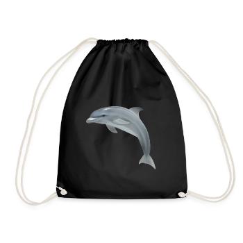 Springender Delfin - Realistisch gemalt - Turnbeutel - Schwarz - Vorne