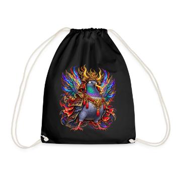 Verrückte Samurai-Taube mit Pommes - Turnbeutel - Schwarz - Vorne