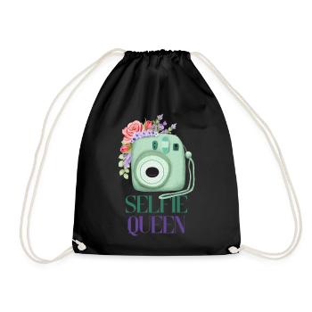 Selfie Queen – Kamera Blumen Fotografie Geschenk - Turnbeutel - Schwarz - Vorne